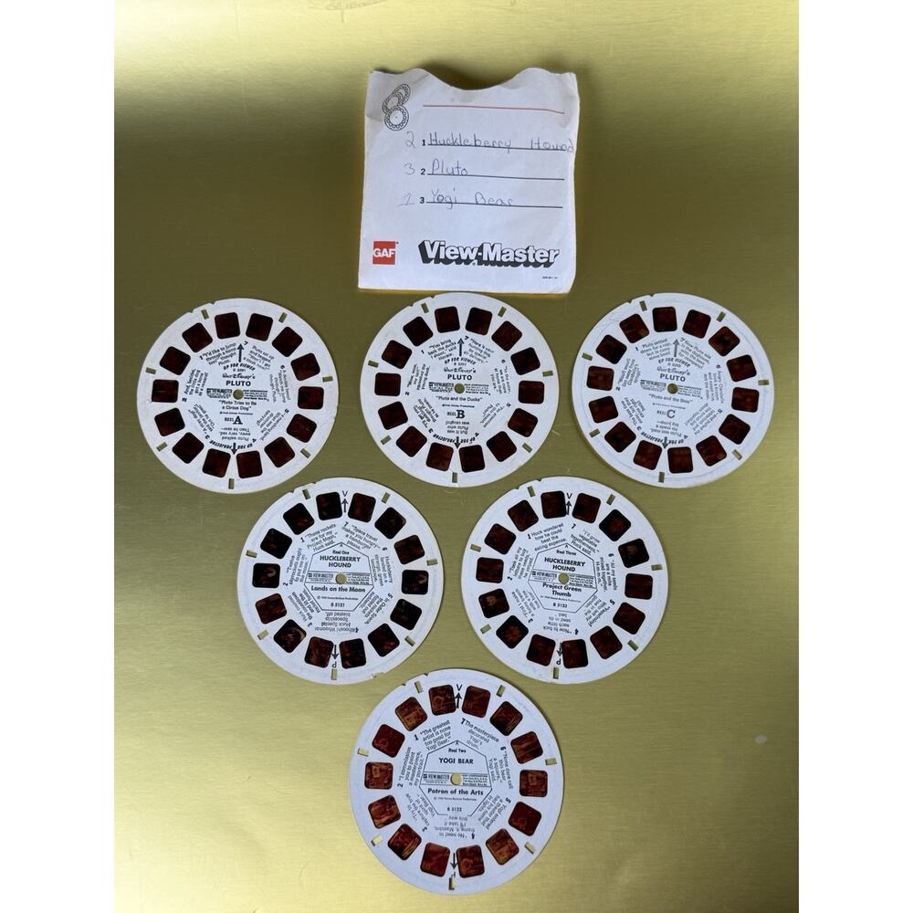 Vintage GAF View-Master Reels Lot Pluto Huckleberry Hound Yogi Bear + Sleeve